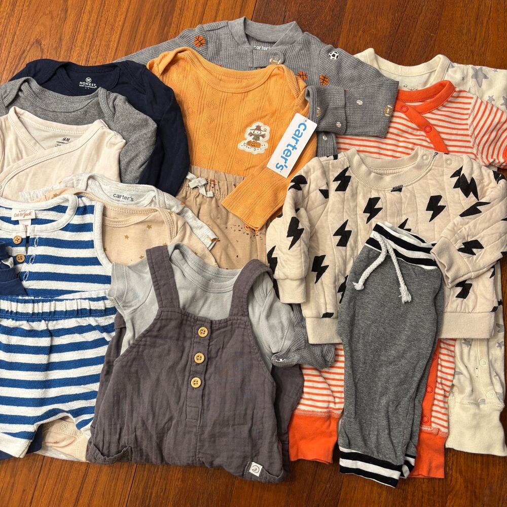 Baby Boy lot of clothes - Carters, Honest Co., Hanna Andersen, Old Navy, H&M
